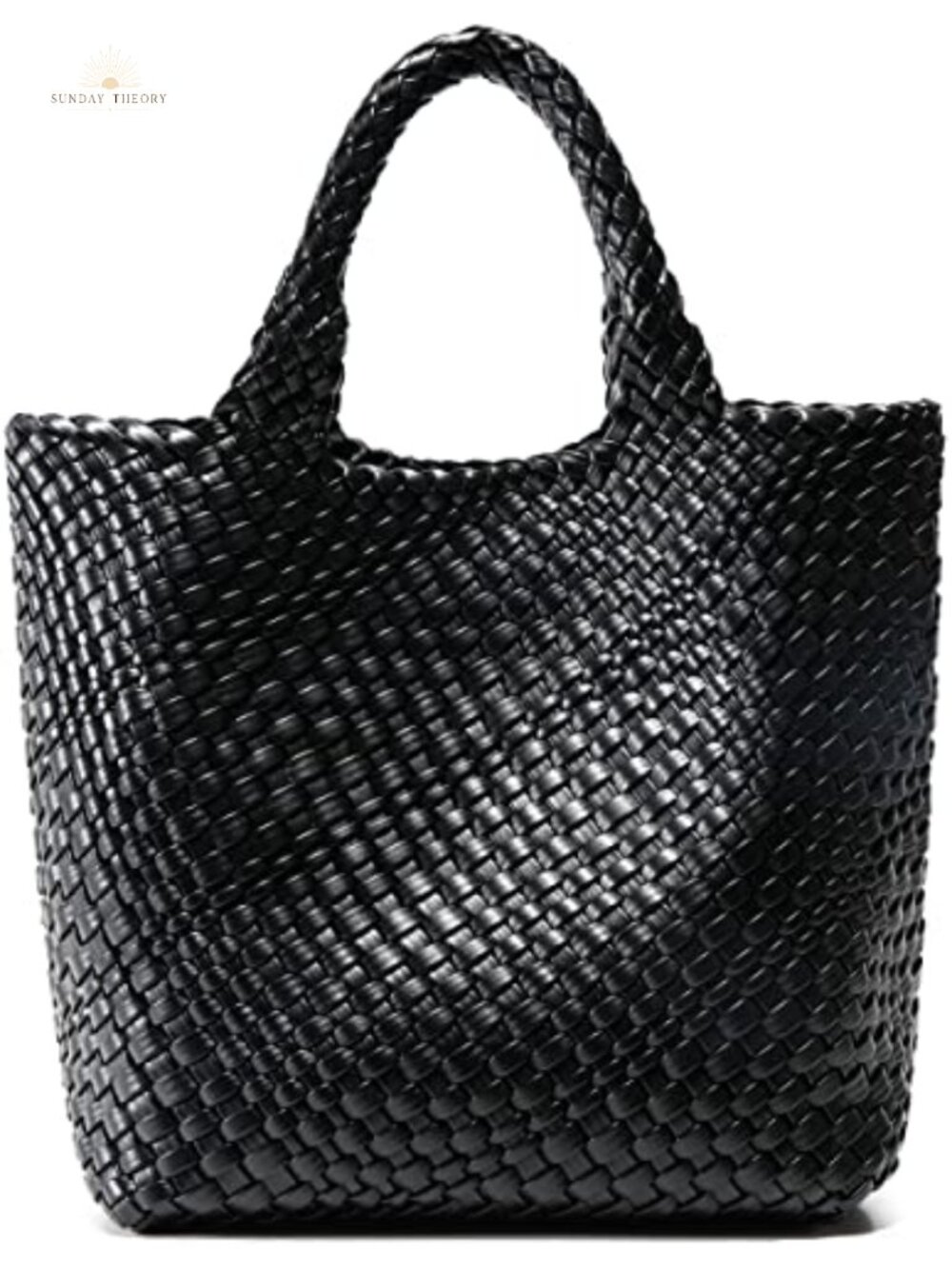 Vegan Leather Woven Tote Shoulder Bag with Clutch, Travel Beach Tote